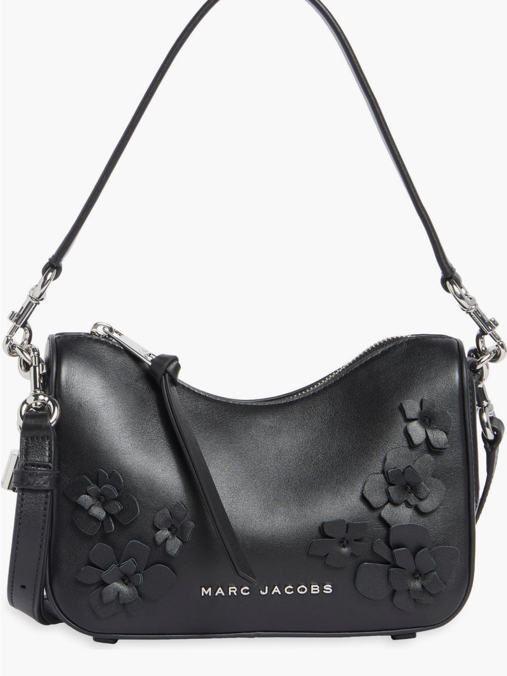 Marc Jacobs Black Leather Shoulder Bag with Floral Appliqués